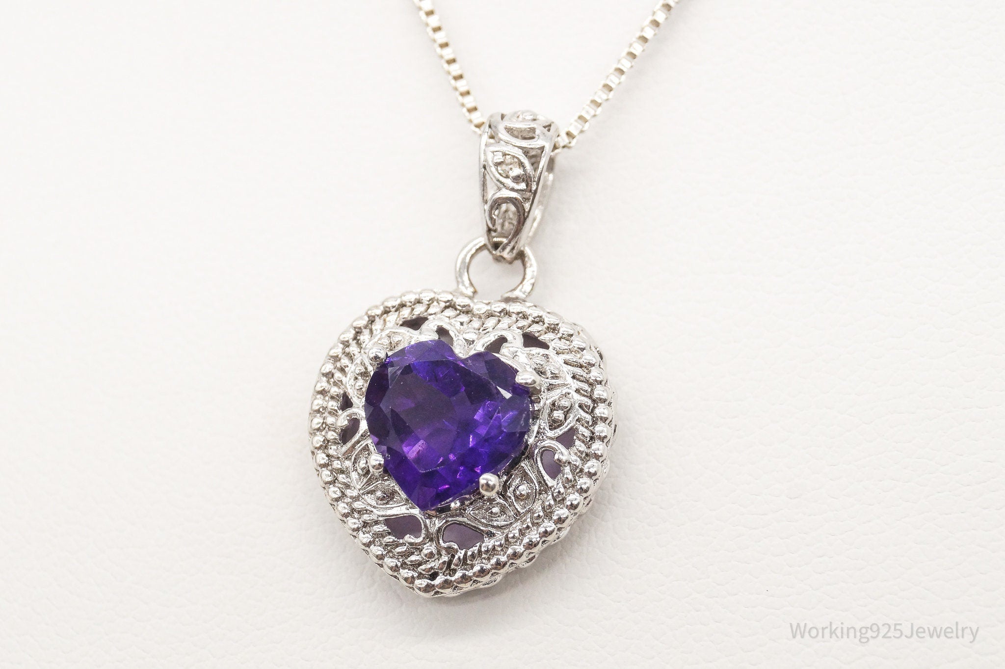 Vintage Amethyst Cubic Zirconia Heart Sterling Silver Necklace | Jewelry > Necklaces > Pendants | Wiccan Center