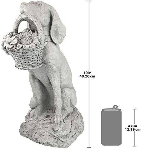Design Toscano Man's Best Friend Dog with Basket Outdoor Garden Statue, 8 Inches Wide, 12 Inches Deep, 19 Inches High, Handcast Polyresin, Antique Stone Finish | Outdoor Statues | Wiccan Center
