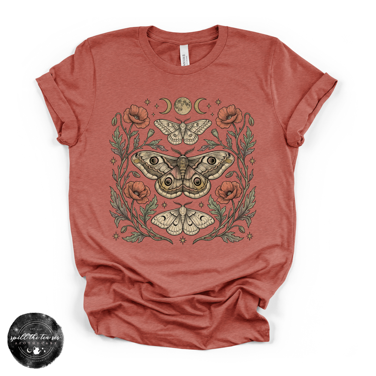 Midnight Garden Moth Tee | Celestial Botanical Moth Graphic T-Shirt | | Wiccan Center