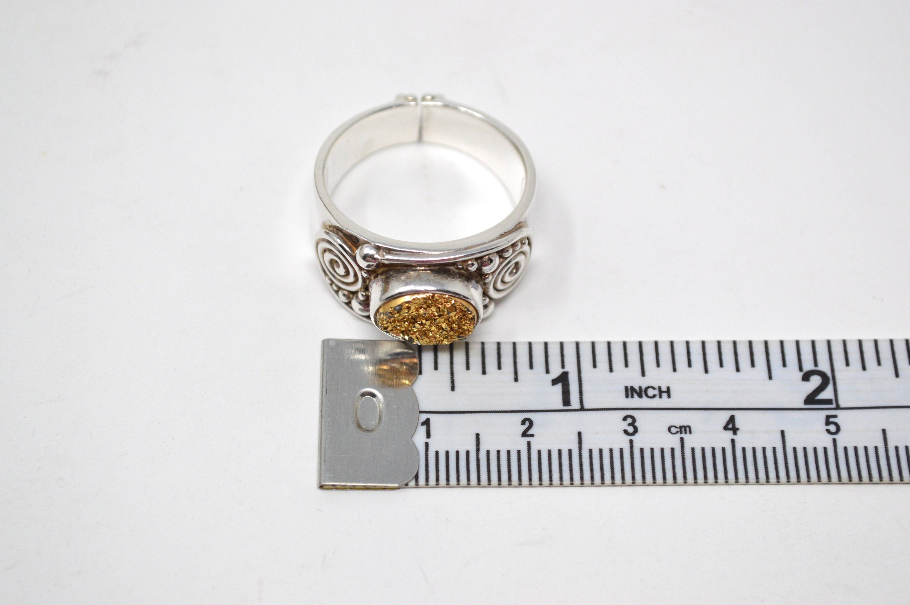 Vintage Designer Sajen Gold Druzy Sterling Silver Adjustable Ring - Size 10 | Jewelry > Rings | Wiccan Center