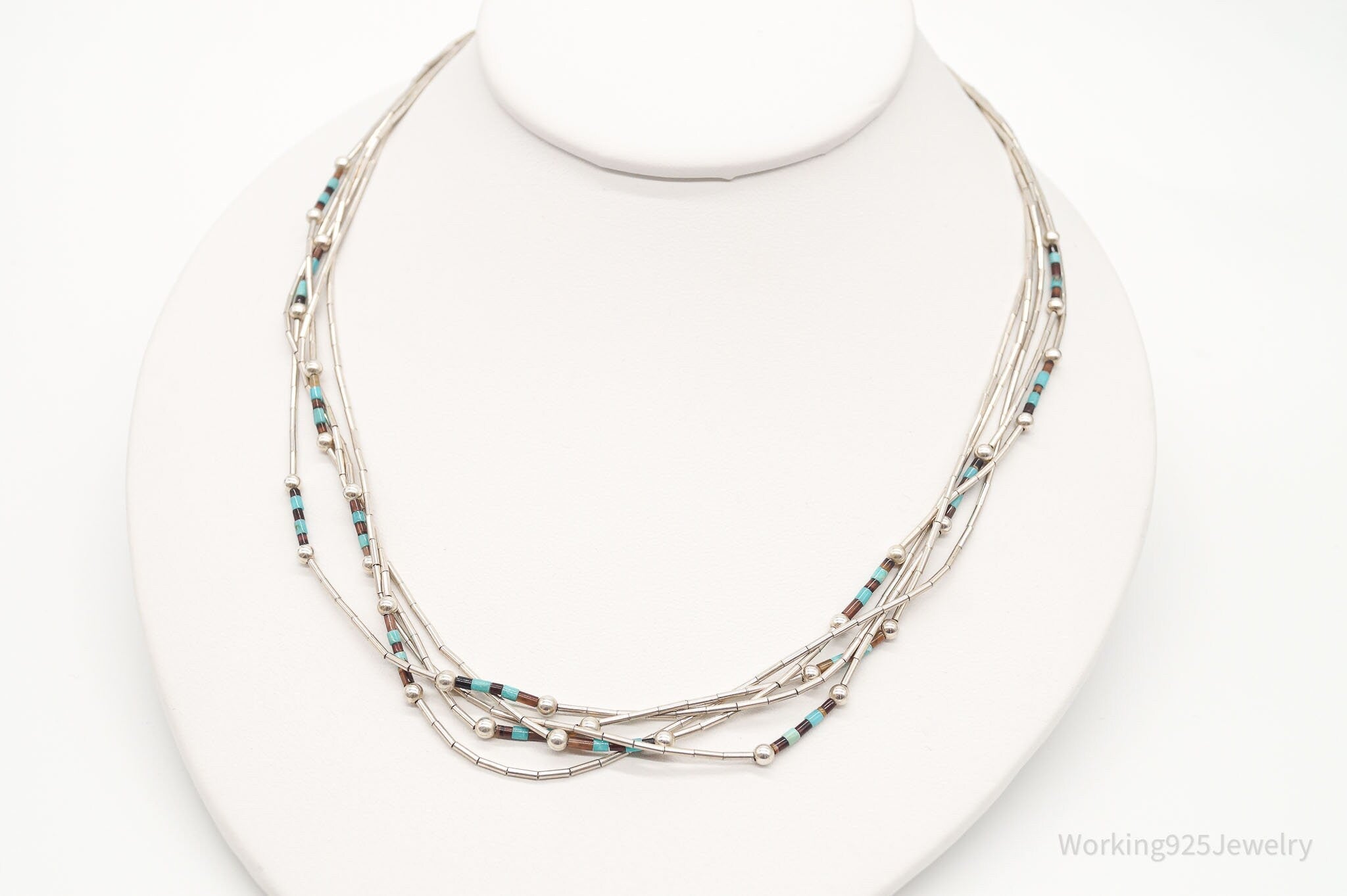 Vintage Native American Multi Gemstone Bead Sterling Silver Chain Necklace | Jewelry > Necklaces | Wiccan Center