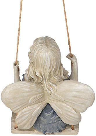 Design Toscano EU42046 Summertime Fairy on a Swing Hanging Statue, 11 Inch, Polyresin, Two Tone Stone | Outdoor Statues | Wiccan Center