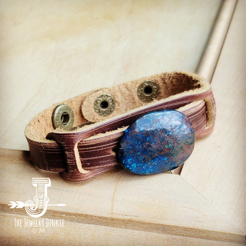 **Ocean Agate Slab on Narrow Leather Cuff 005K