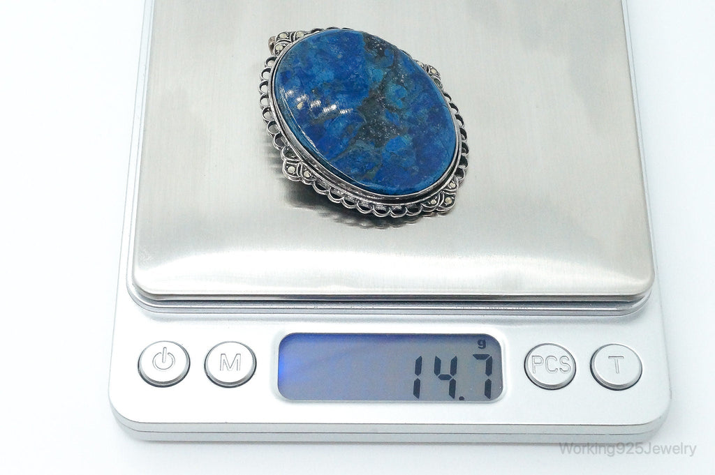 Large Antique Lapis Lazuli Marcasite Sterling Silver Pendant | Jewelry > Necklaces > Pendants | Wiccan Center