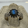 Sterling Silver Labradorite Ornate Round Ring - Size 5 - Magic and Protection | Rings | Wiccan Center