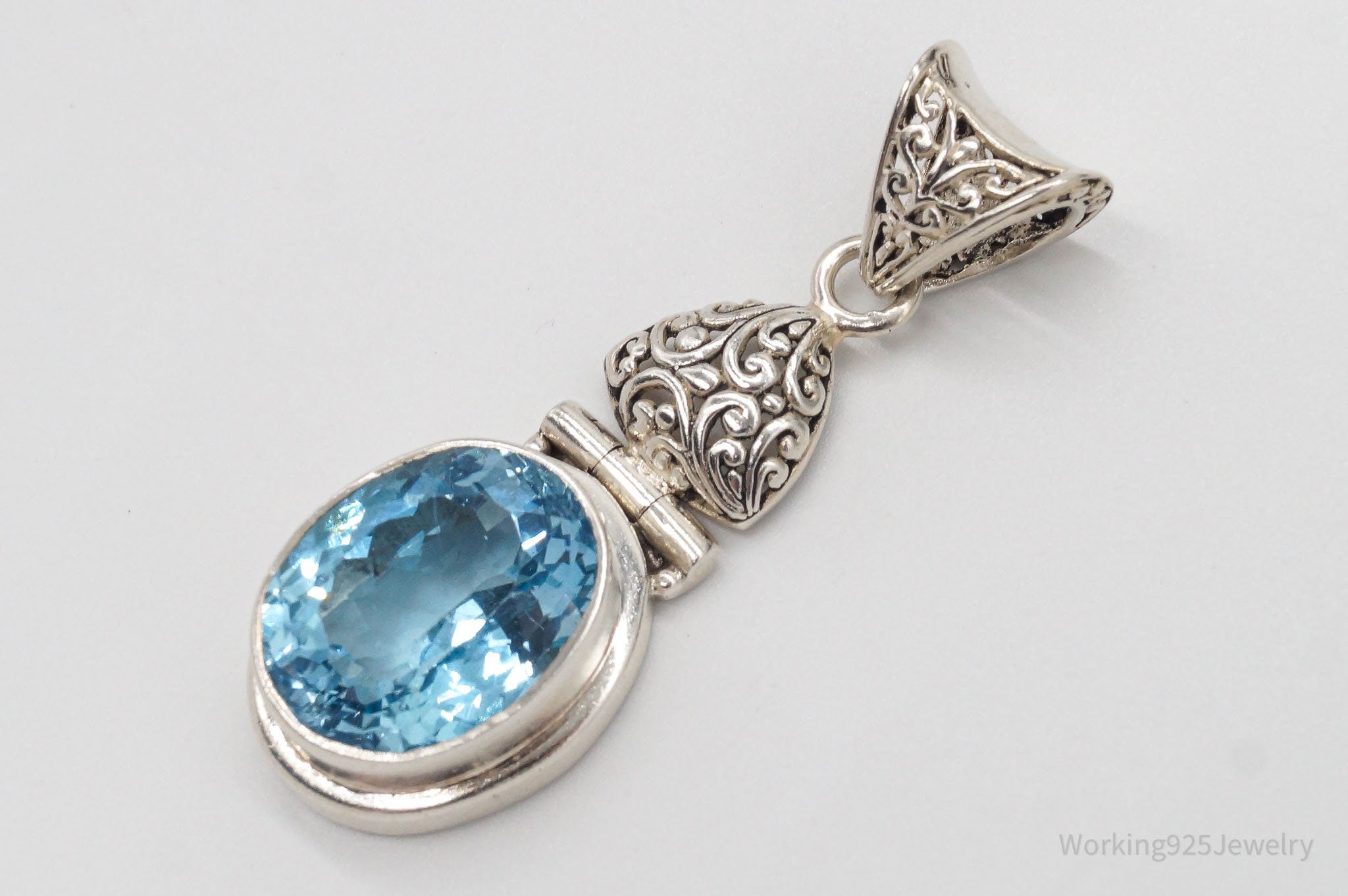 Large Vintage Blue Topaz Sterling Silver Necklace Pendant | Jewelry > Necklaces > Pendants | Wiccan Center