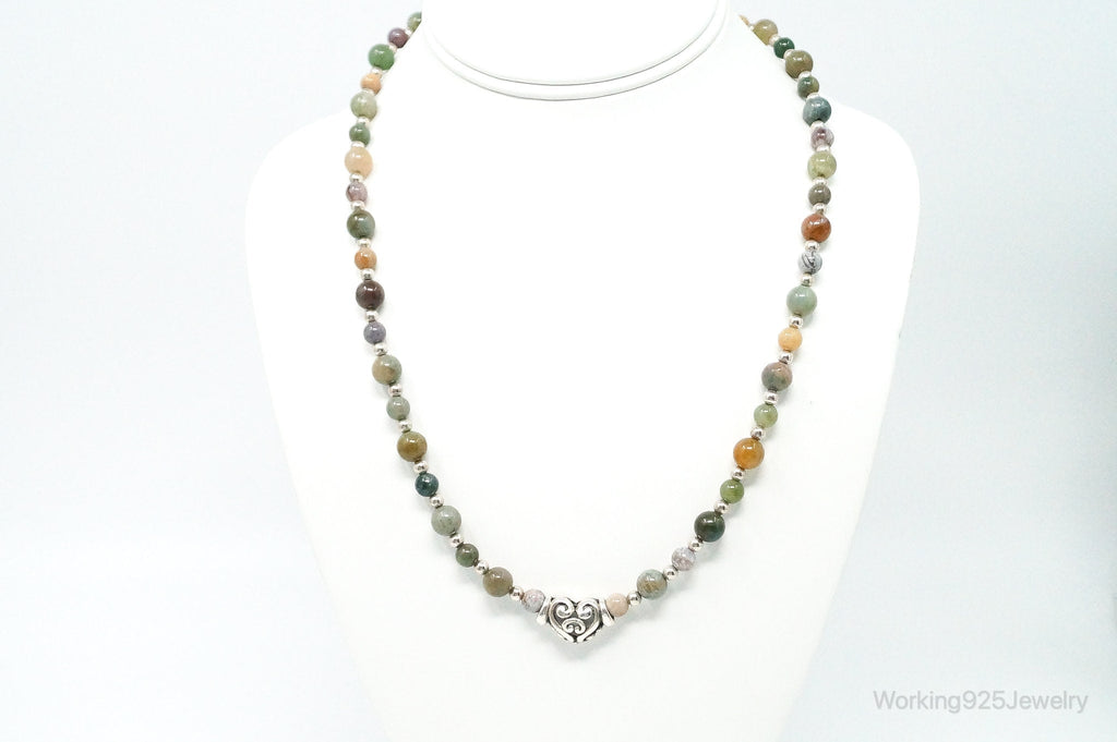 Vintage Multi Gem Agate Jasper Beads Sterling Silver Necklace | Jewelry > Necklaces > Pendants | Wiccan Center