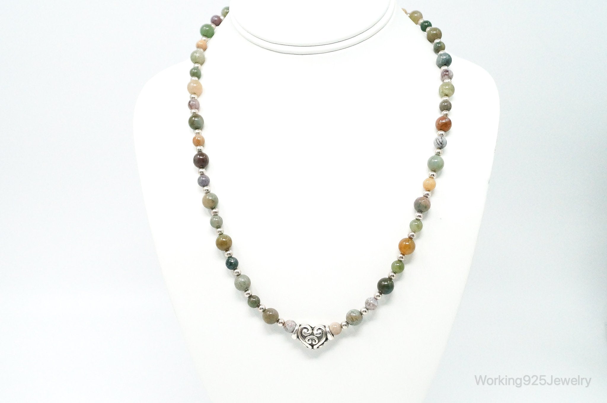 Vintage Multi Gem Agate Jasper Beads Sterling Silver Necklace | Jewelry > Necklaces > Pendants | Wiccan Center