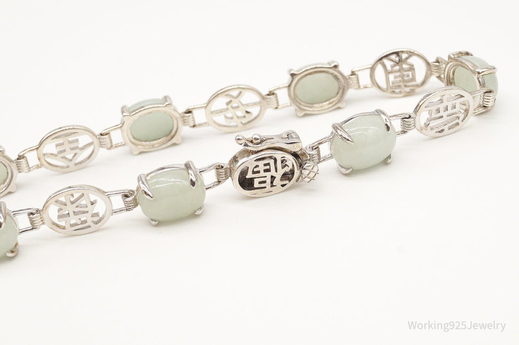 Vintage Jade Good Fortune Sterling Silver Bracelet | Jewelry > Bracelets | Wiccan Center