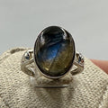 Sterling Silver Deep Labradorite Oval Ring - Size 5 - Magic and Protection | Rings | Wiccan Center