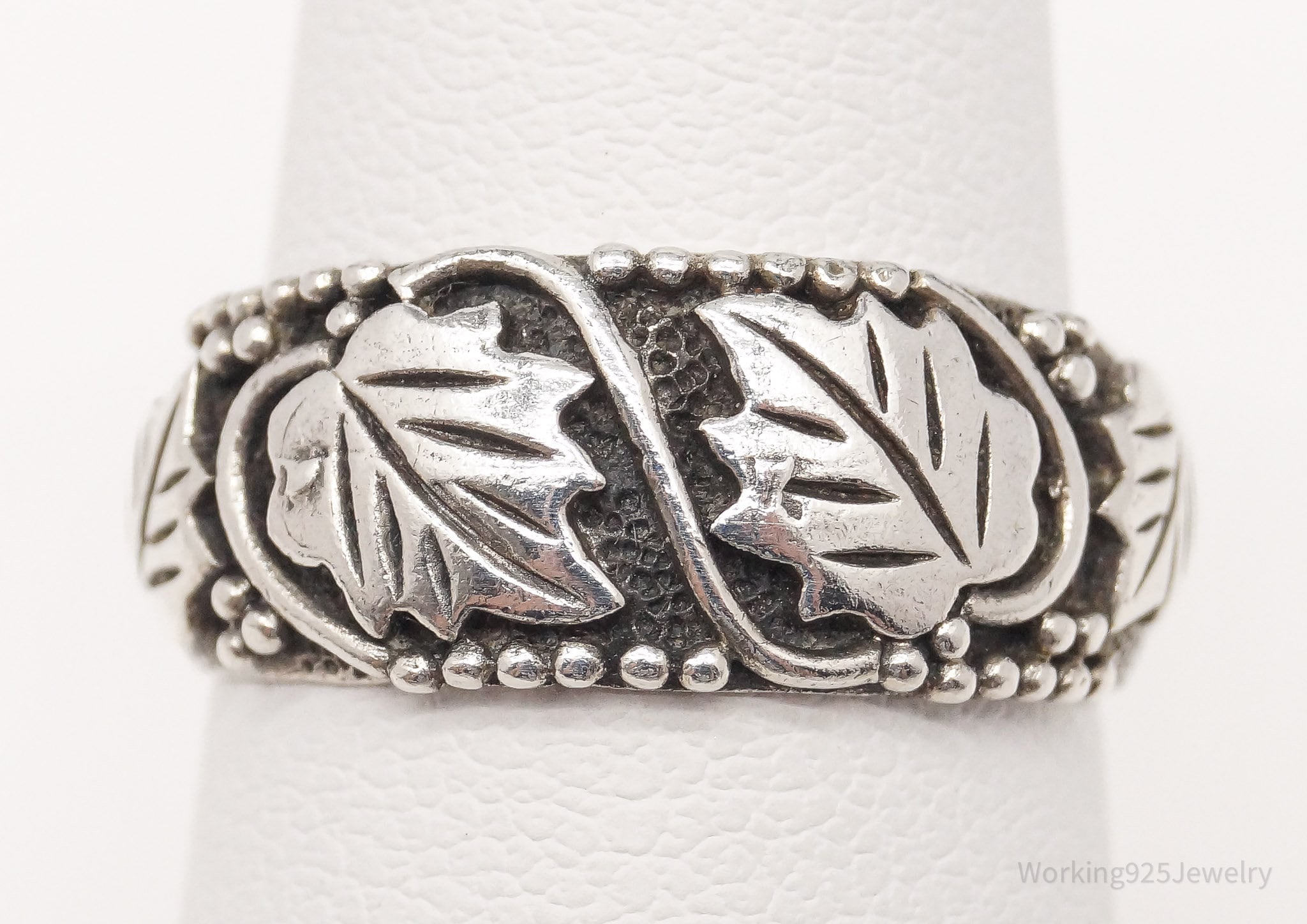 Vintage Leaves Sterling Silver Band Ring - Size 6.5 | Jewelry > Rings | Wiccan Center