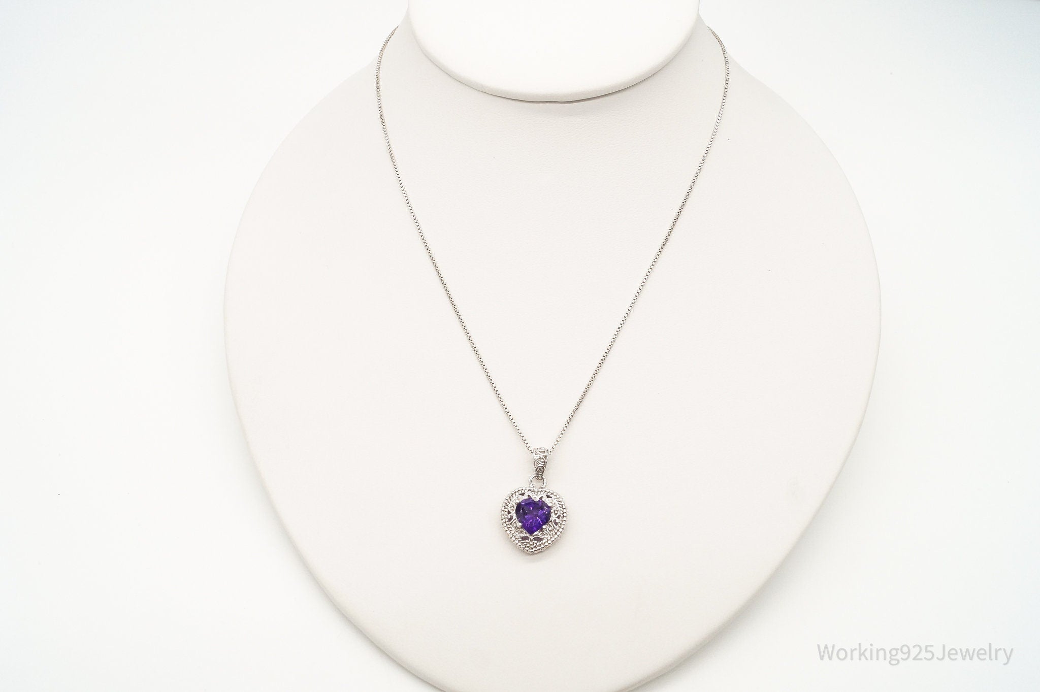 Vintage Amethyst Cubic Zirconia Heart Sterling Silver Necklace | Jewelry > Necklaces > Pendants | Wiccan Center