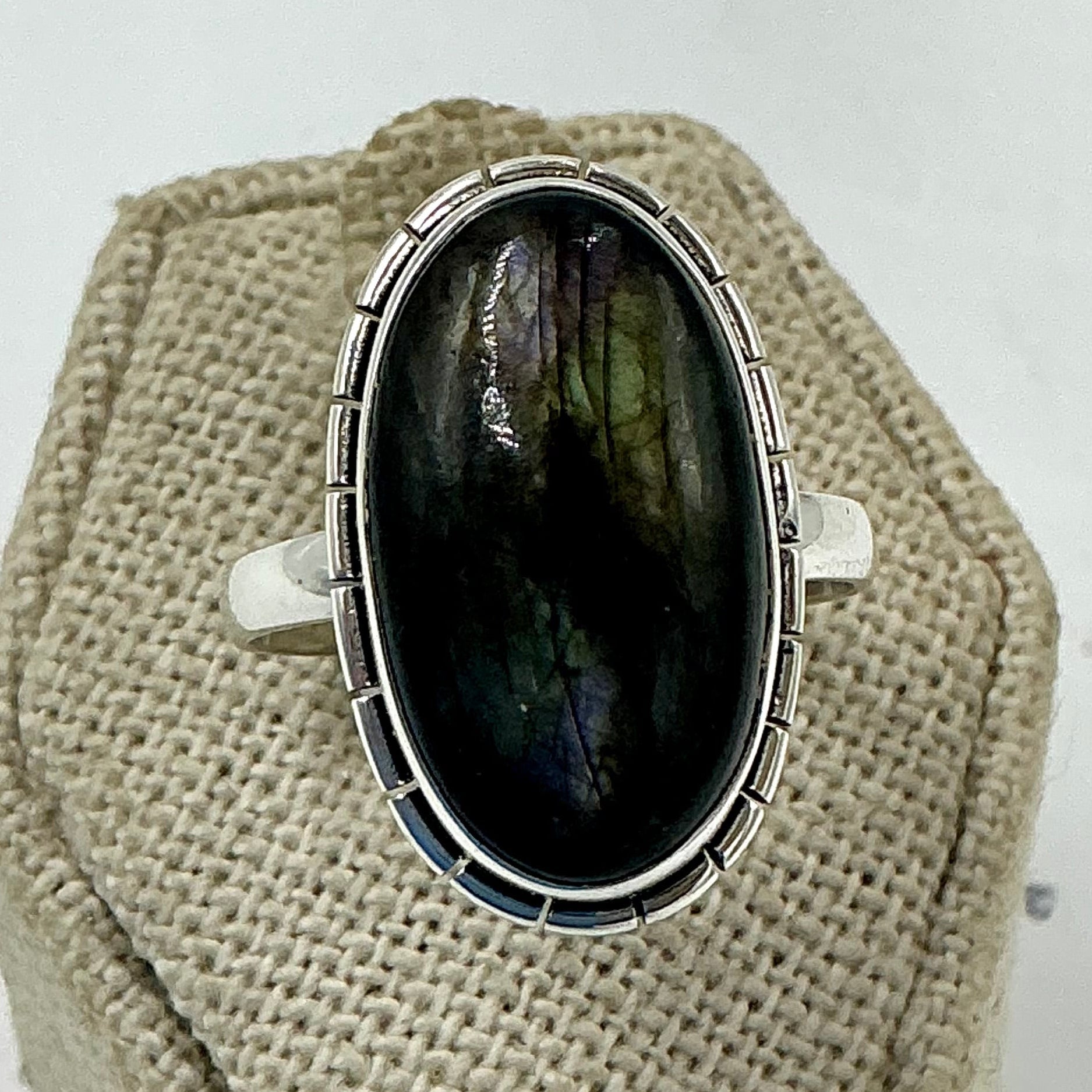 Sterling Silver Deep Labradorite Oval Ring - Size 10 - Magic and Protection | Rings | Wiccan Center