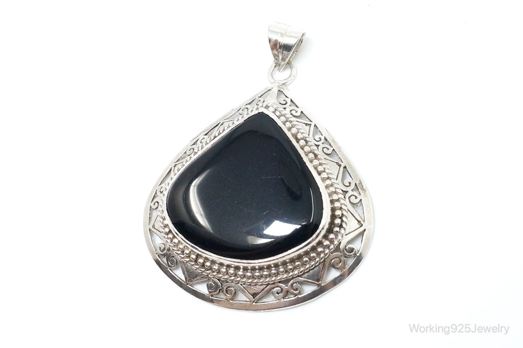 Large Vintage Black Onyx Bali Style Sterling Silver Necklace Pendant | Jewelry > Necklaces > Pendants | Wiccan Center