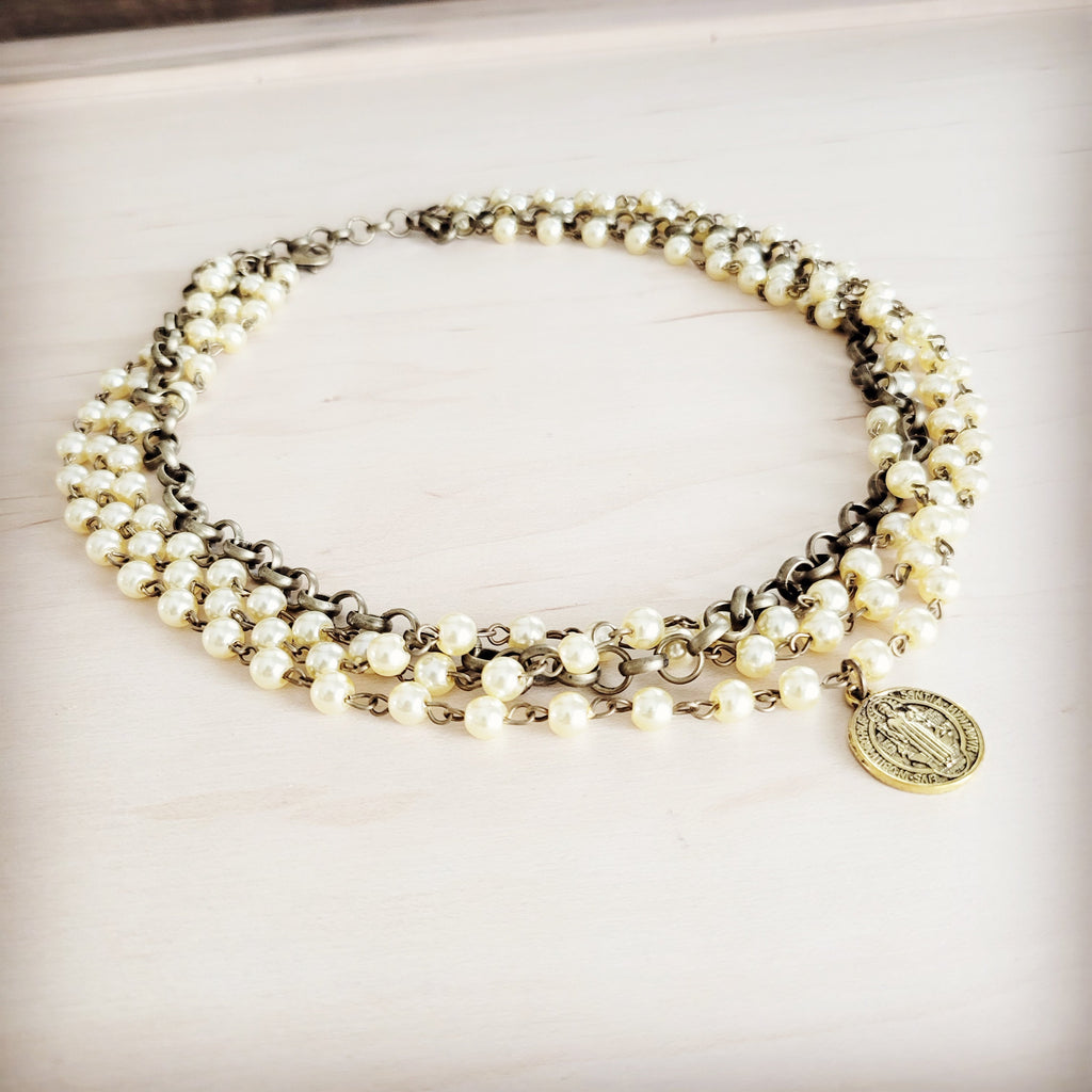 Champagne Pearl Beaded Collar Necklace w/ Pendant 263x | Necklace | Wiccan Center