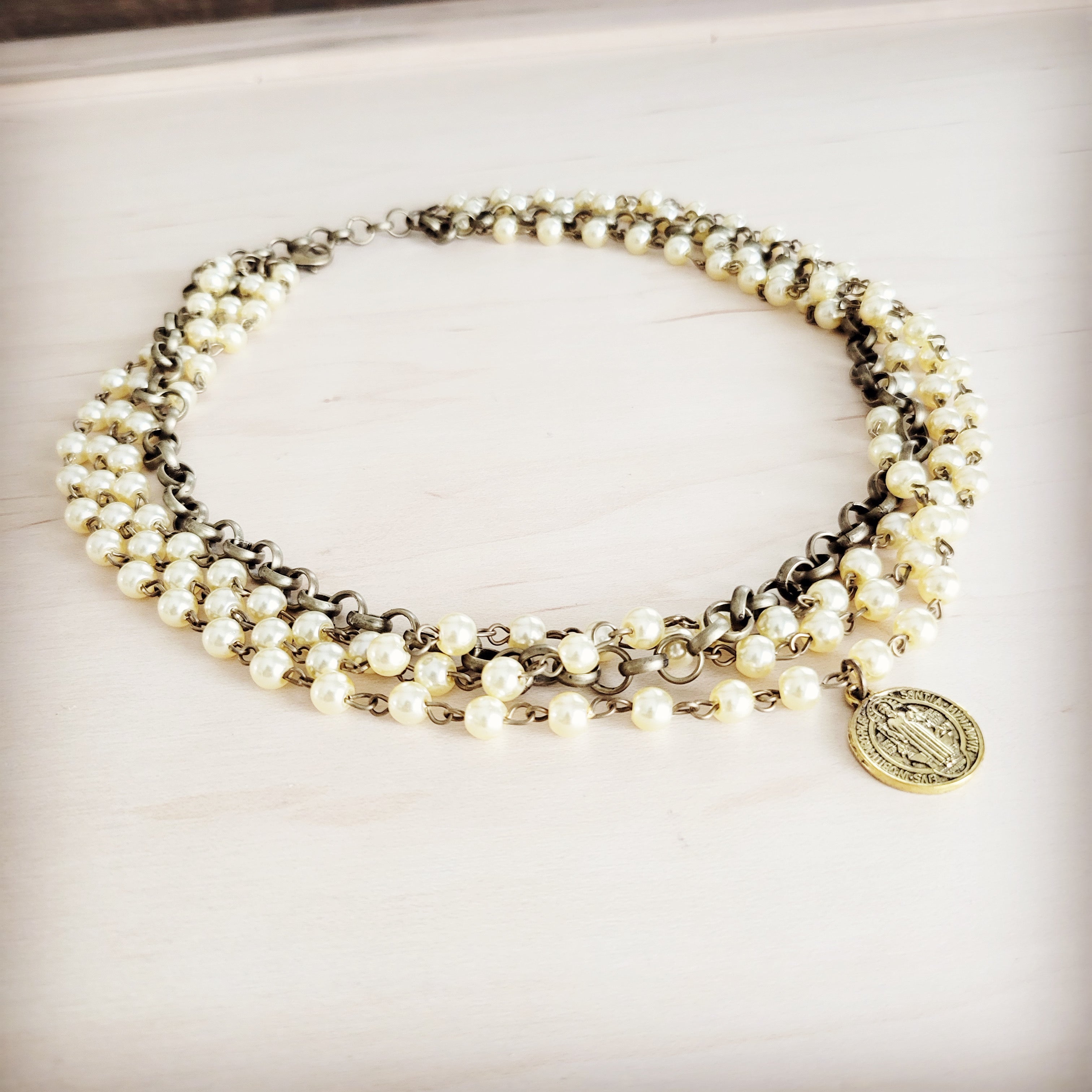 Champagne Pearl Beaded Collar Necklace w/ Pendant 263x | Necklace | Wiccan Center