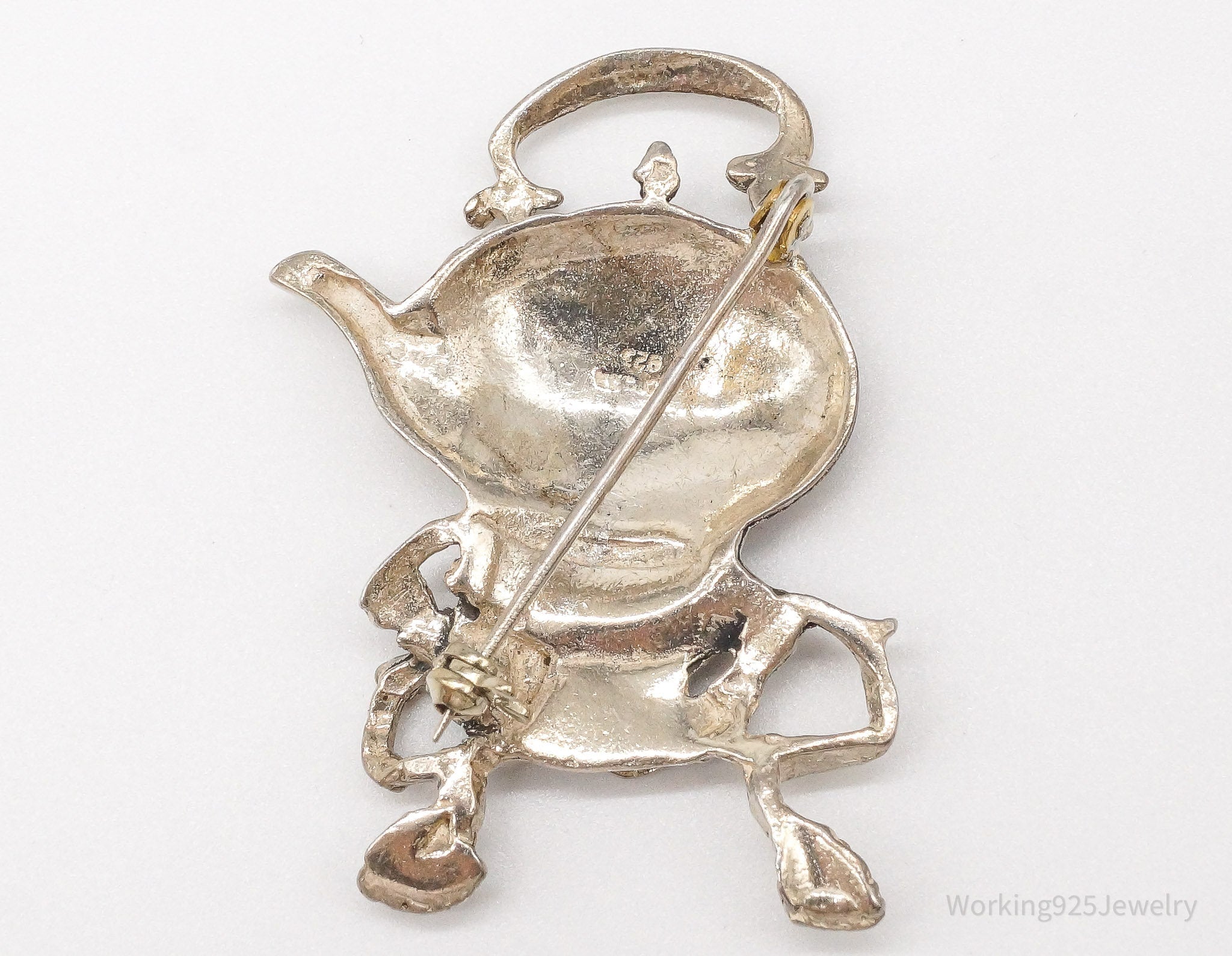 Large Vintage Tea Pot Kettle Sterling Silver Brooch Pin | Jewelry > Brooches, Pins & Clips | Wiccan Center