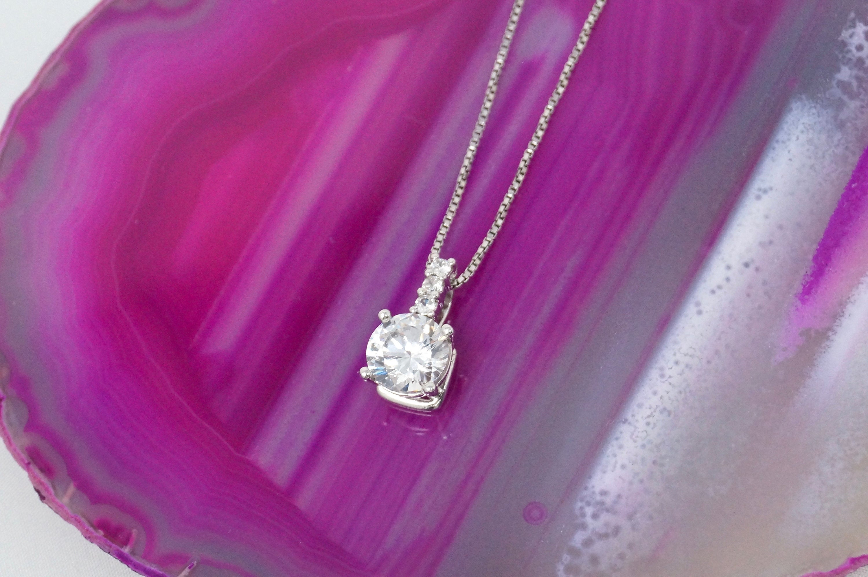 Lovely Large Simulated Diamond Sweetheart Necklace Sterling Silver 16" | Jewelry > Necklaces > Pendants | Wiccan Center