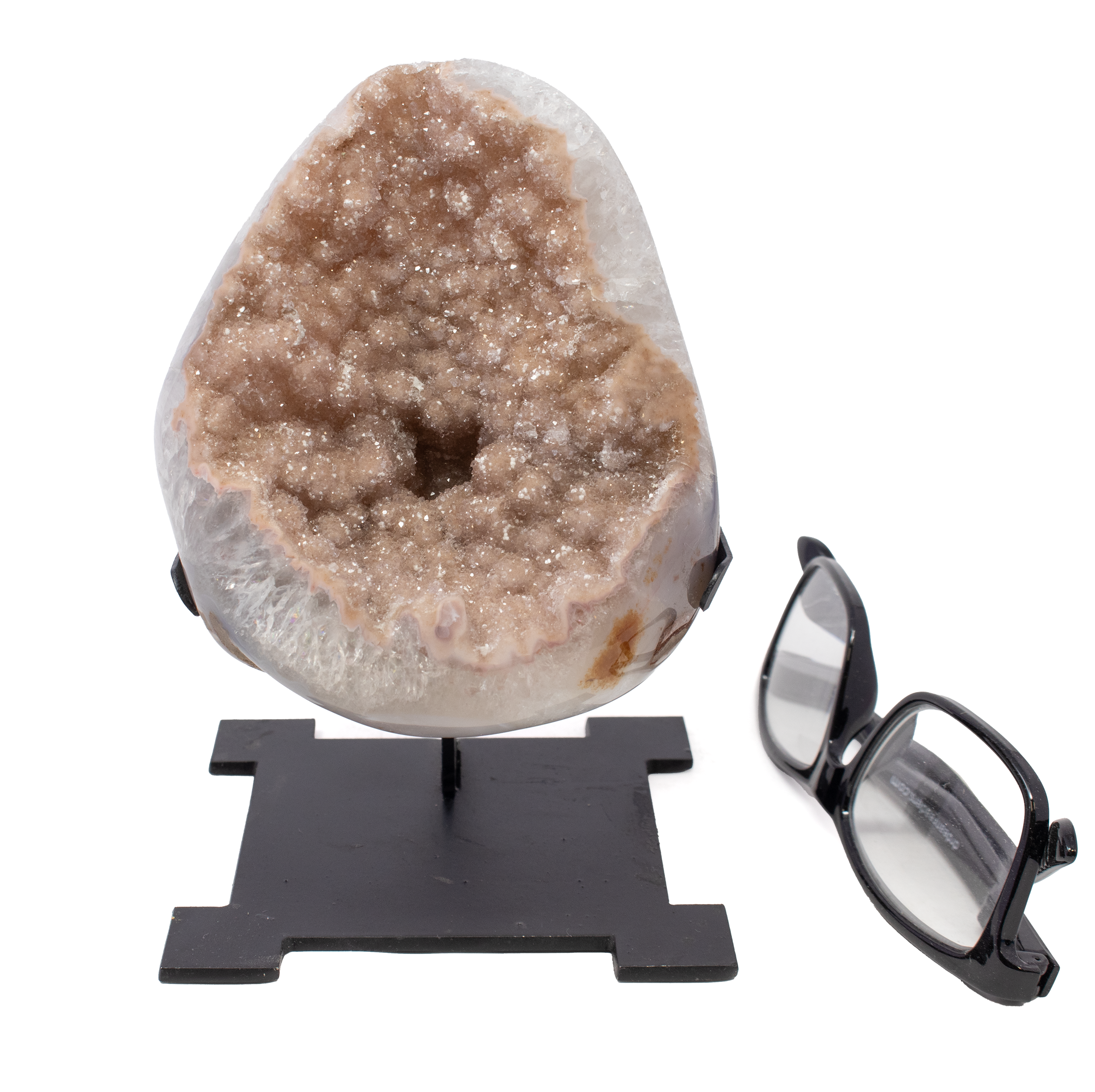 Druze Specimen on Custom Aztec Post Stand with Bubblegum Pink Druze | Crystals & Minerals > Specimens | Wiccan Center