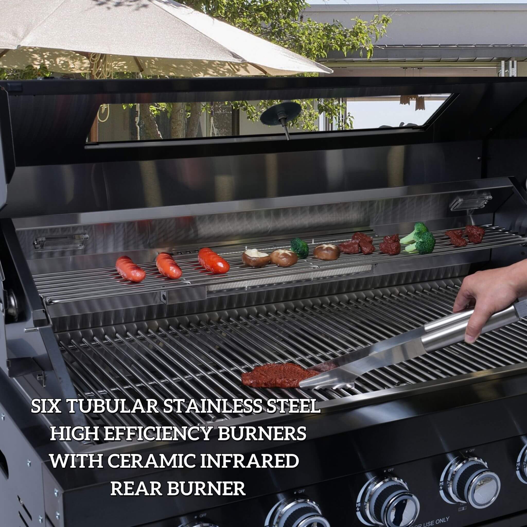 Castelle Flame Belmont 43-Inch 6-Burner 85K BTU Stainless Steel Outdoor BBQ Kitchen Grill Island With Wine Cooler, Rotisserie, And Sink (SAK19476) | Outdoor Kitchen Islands | Wiccan Center