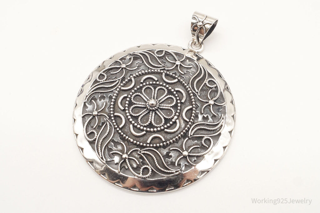 Large India Designer Doug Paulus Ornate Flower Sterling Silver Pendant | Jewelry > Necklaces > Pendants | Wiccan Center