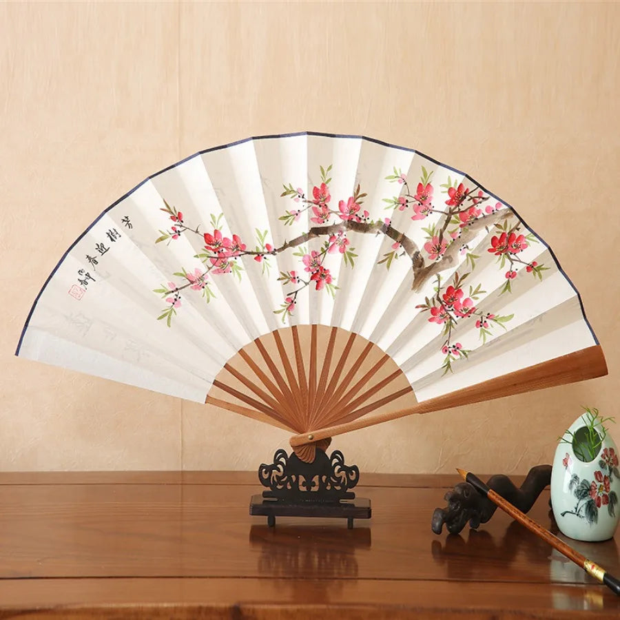 1Pcs Chinese Style Retro Folding Silk Fan Decorative Men Pocket Bamboo Handle Hand Held Fan Party Favors Home Decoration Crafts