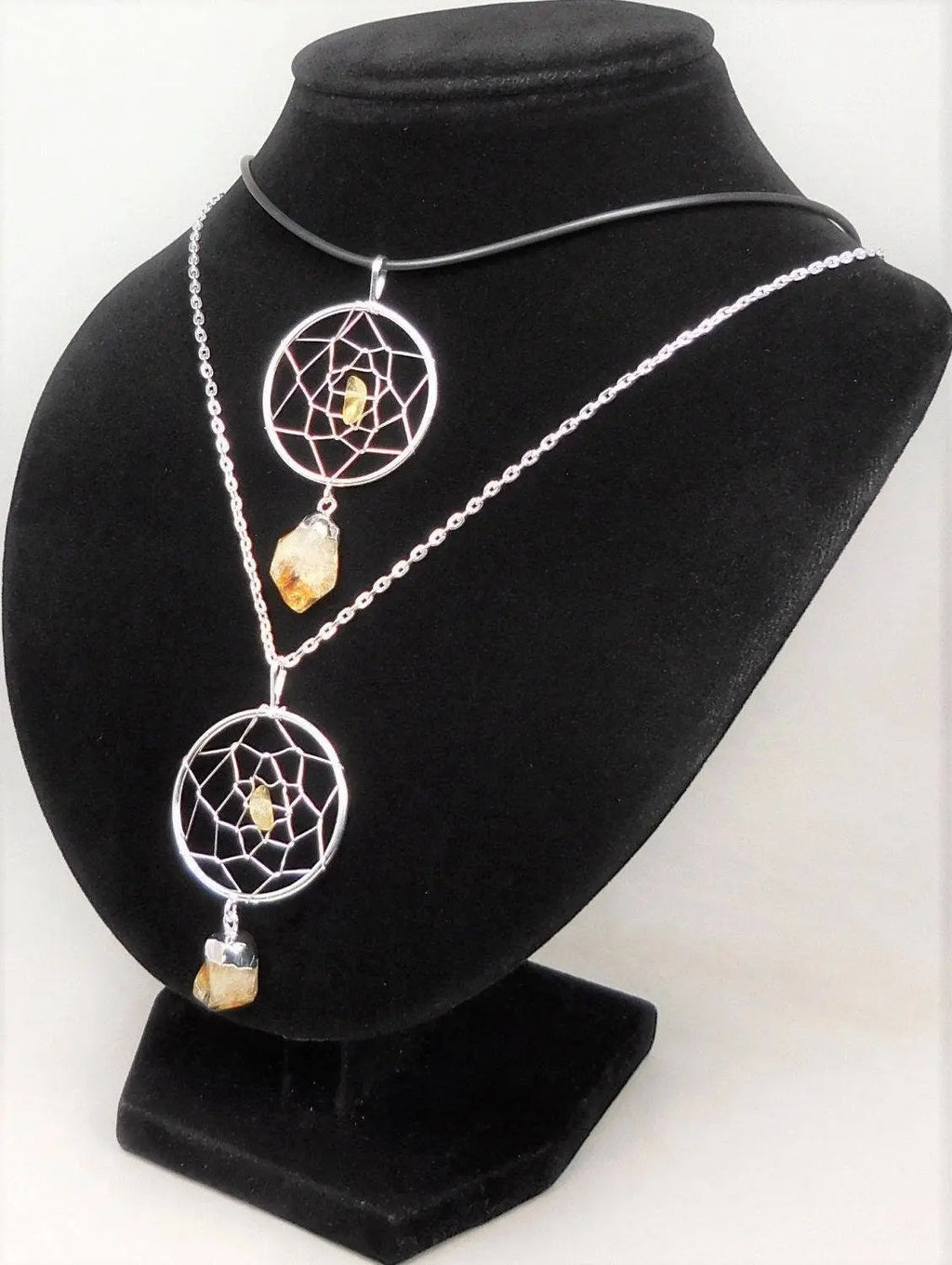 Dreamcatcher Pendant (Citrine Crystal)(Silver Plated) Gemstone Jewelry Necklace Supply | Craft Supplies & Tools > Beads, Gems & Cabochons > Charms & Pendants > Pendants | Wiccan Center