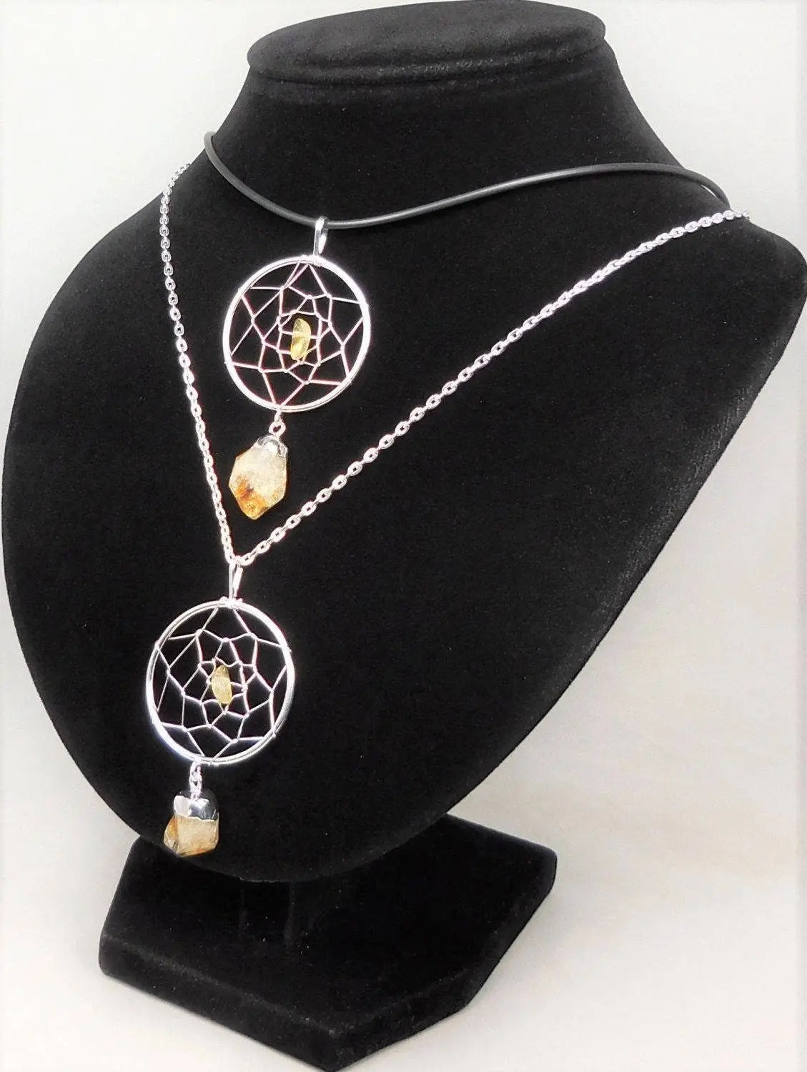 Dreamcatcher Pendant (Citrine Crystal)(Silver Plated) Gemstone Jewelry Necklace Supply | Craft Supplies & Tools > Beads, Gems & Cabochons > Charms & Pendants > Pendants | Wiccan Center