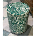 Handcrafted Bone Inlay Accent Table & Drum Stool | Coffee Table | Wiccan Center