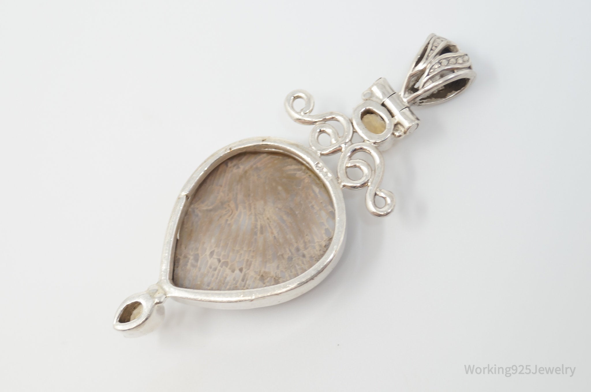 Vintage Large Cream Gemstone Citrine Scroll Sterling Silver Necklace Pendant | Jewelry > Necklaces > Pendants | Wiccan Center