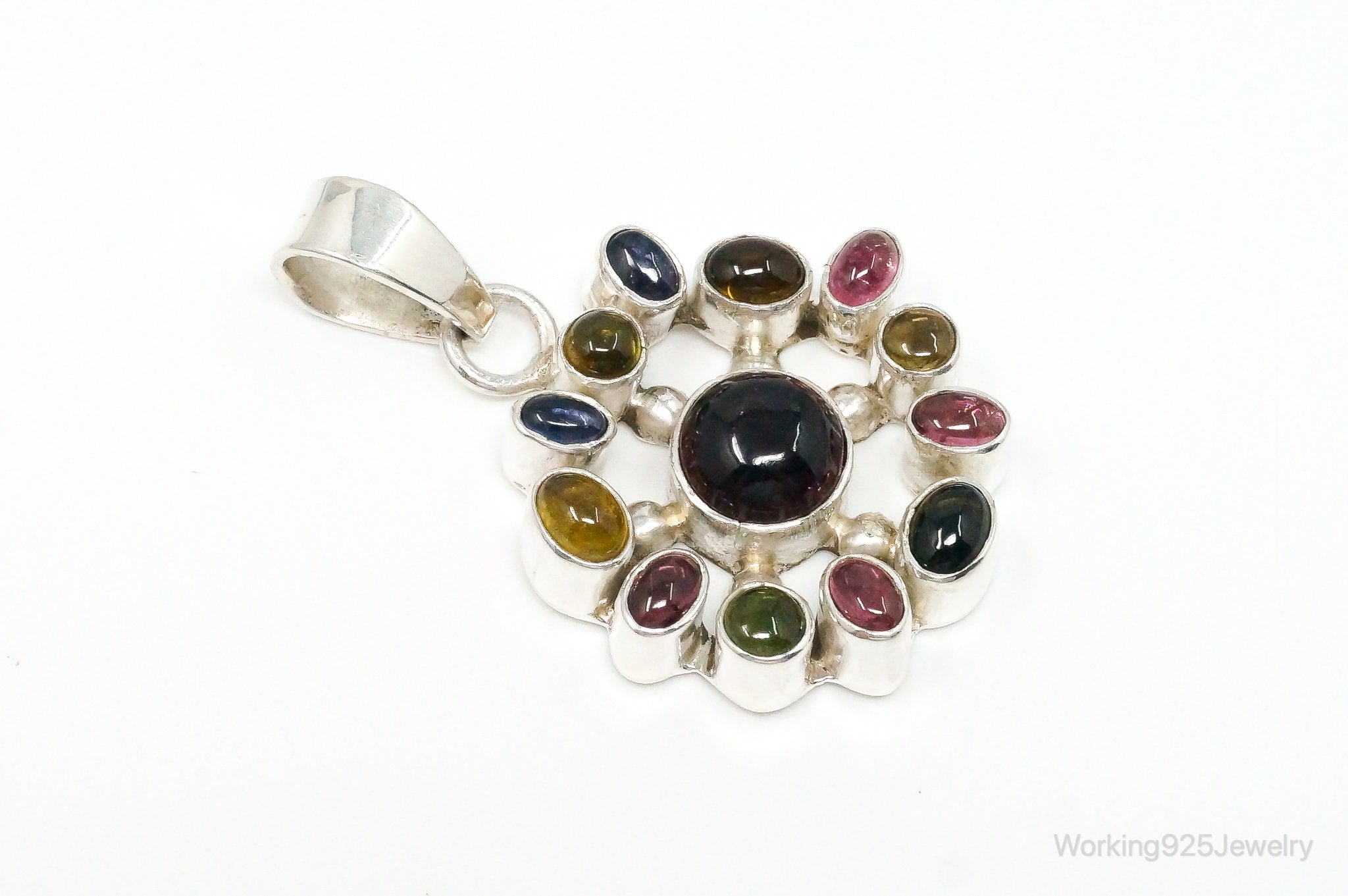 Large Designer SJ Multi Gem Sterling Silver Necklace Pendant | Jewelry > Necklaces > Pendants | Wiccan Center