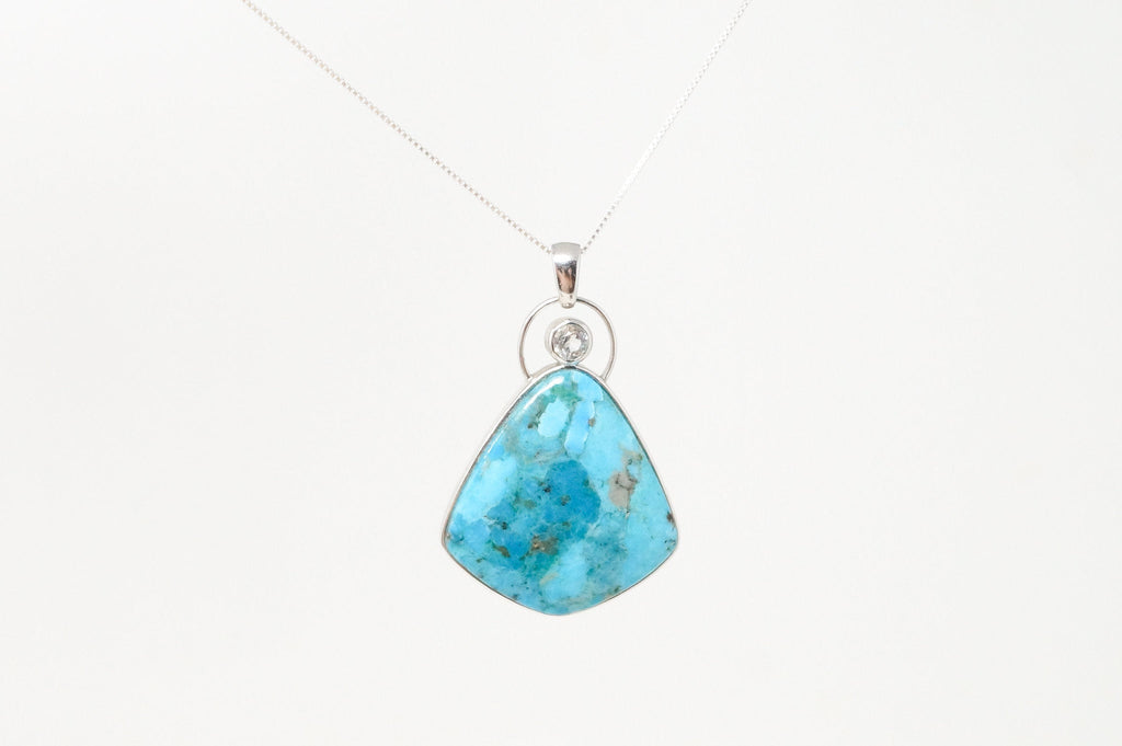 Vintage Southwest Style Mosaic Turquoise Cz Sterling Silver Necklace Pendant | Jewelry > Necklaces > Pendants | Wiccan Center