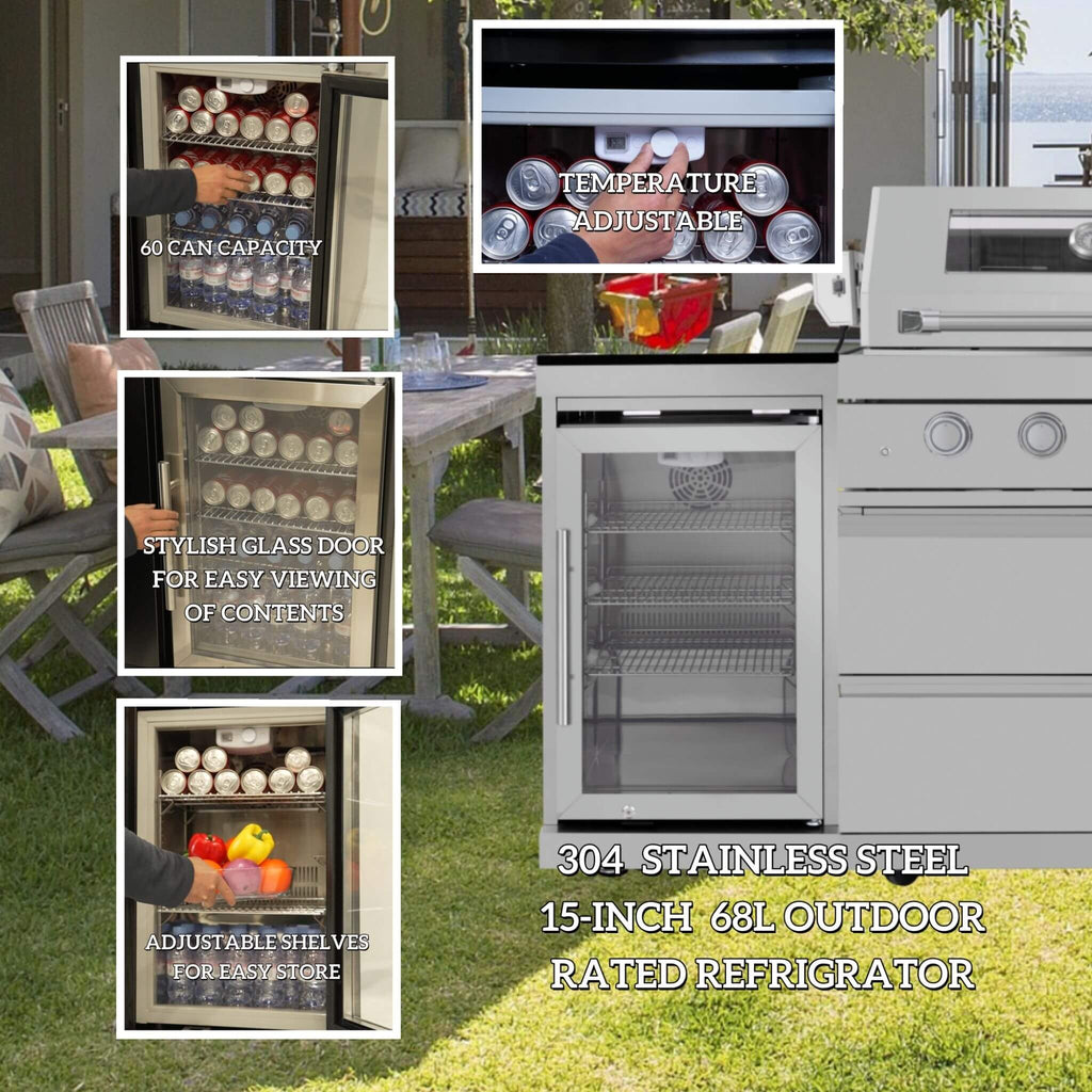 Castelle Flame Verona 44-Inch 6-Burner 85K BTU Stainless Steel Outdoor BBQ Kitchen Grill Island With Wine Cooler, Rotisserie Kit, And Storage Cabinets (SAK97105) | Outdoor Kitchen Islands | Wiccan Center