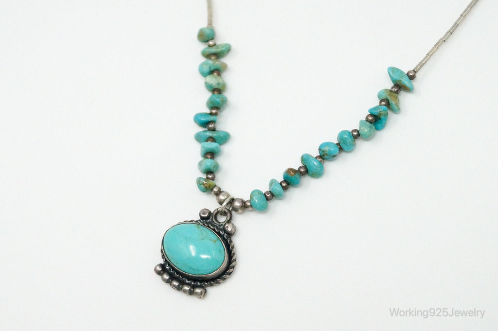 Vintage Native American Large Turquoise Sterling Silver Bead Necklace | Jewelry > Necklaces > Pendants | Wiccan Center