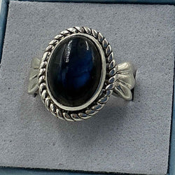 Sterling Silver Deep Blue Labradorite Oval Pageant Ring - Size 7 - Magic and Protection | Rings | Wiccan Center