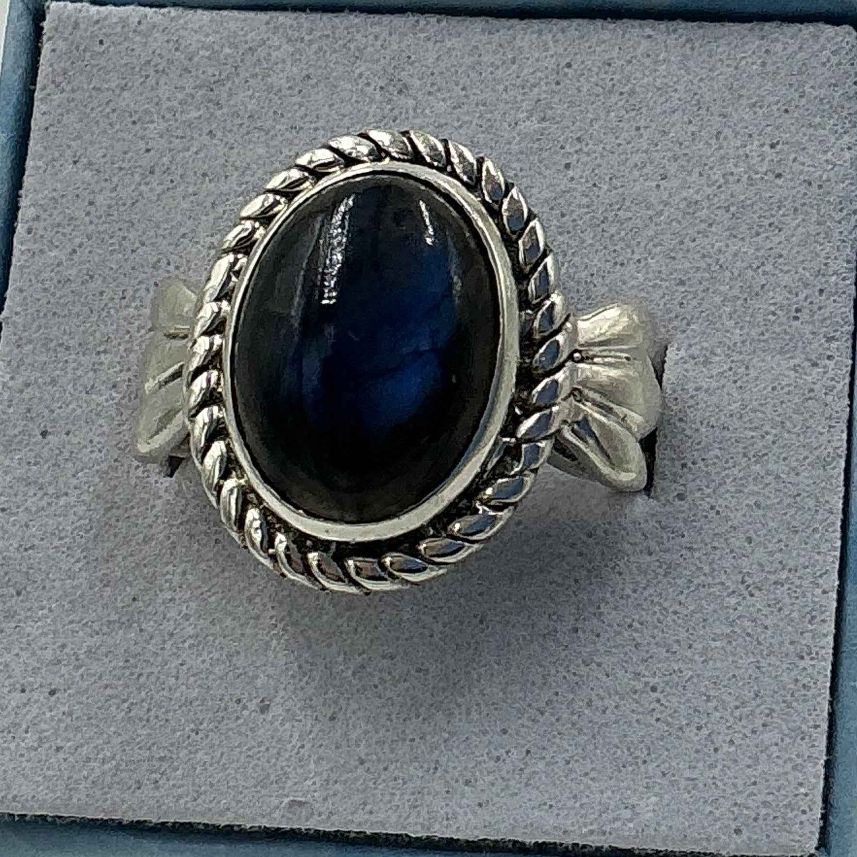 Sterling Silver Deep Blue Labradorite Oval Pageant Ring - Size 7 - Magic and Protection | Rings | Wiccan Center