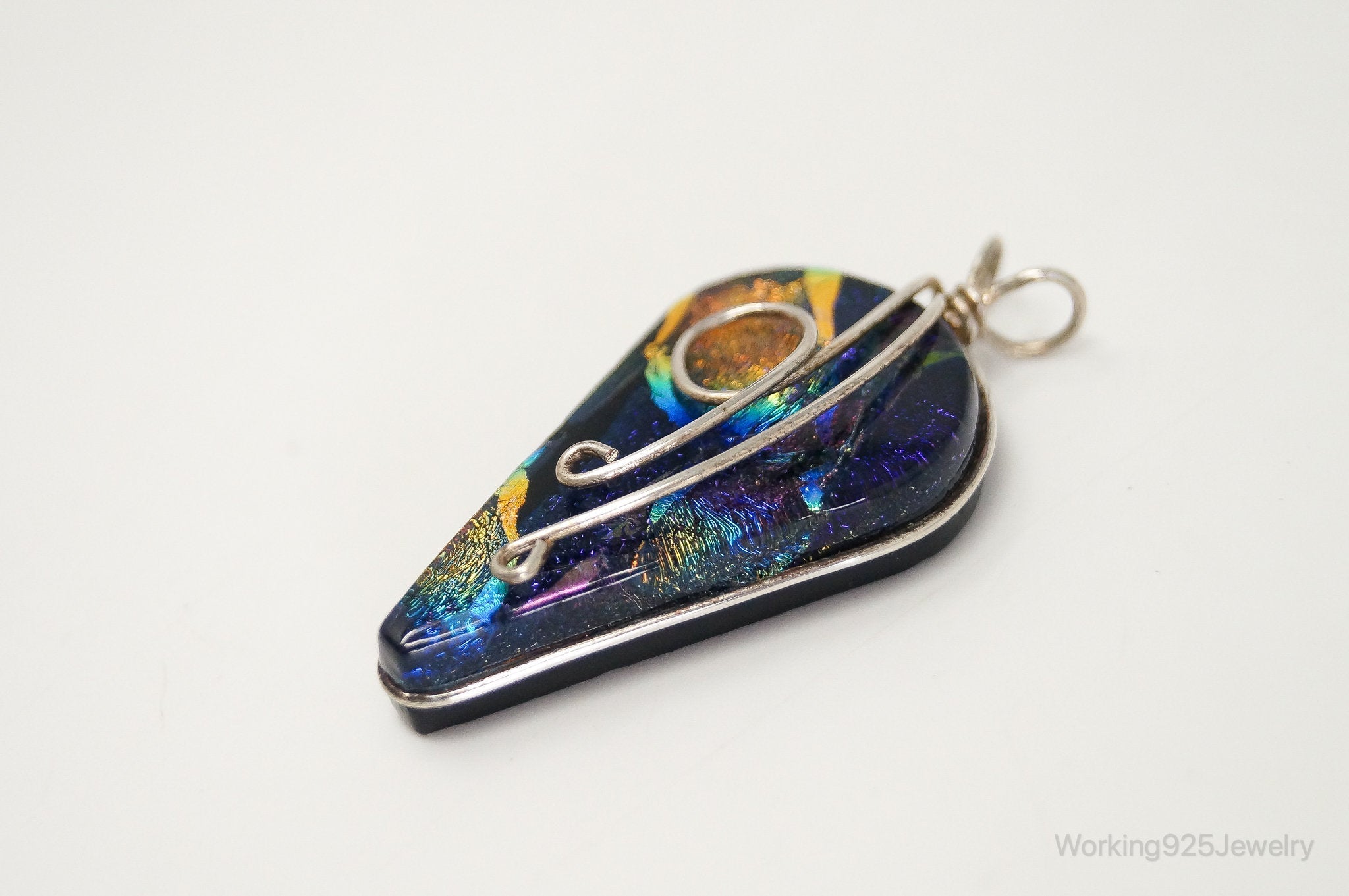 Vintage Large Dichroic Glass Sterling Silver Necklace Pendant | Jewelry > Necklaces > Pendants | Wiccan Center
