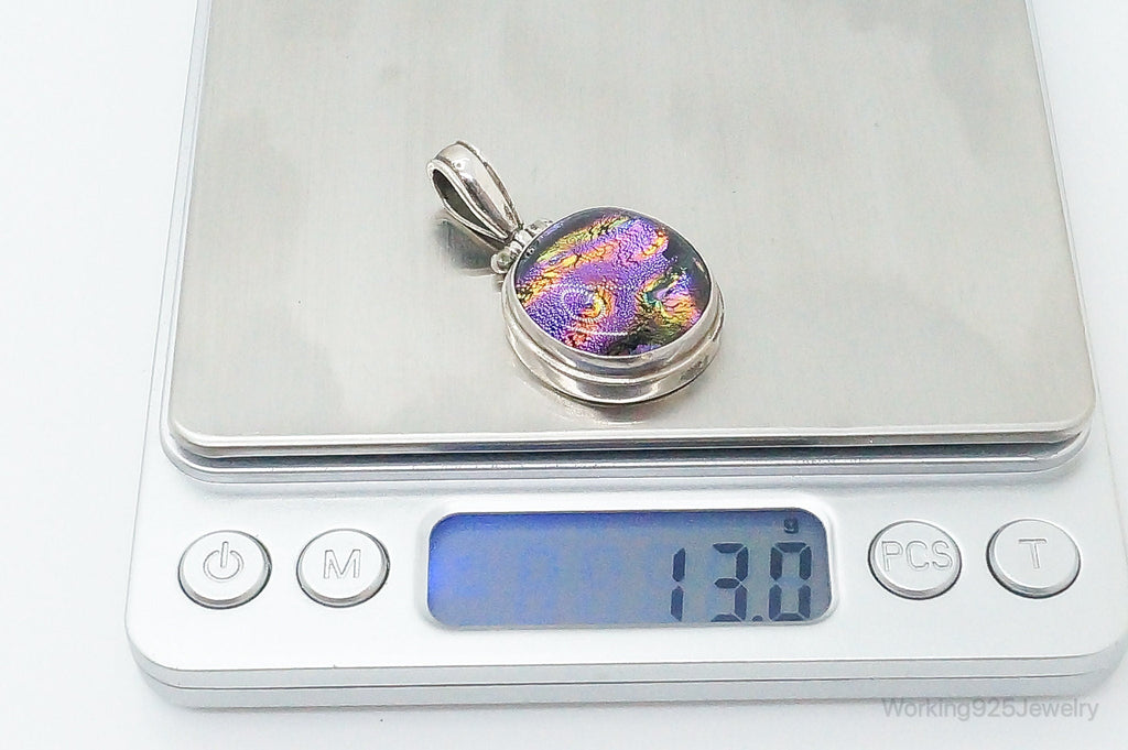Vintage Large Dichroic Glass Sterling Silver Necklace Pendant | Jewelry > Necklaces > Pendants | Wiccan Center