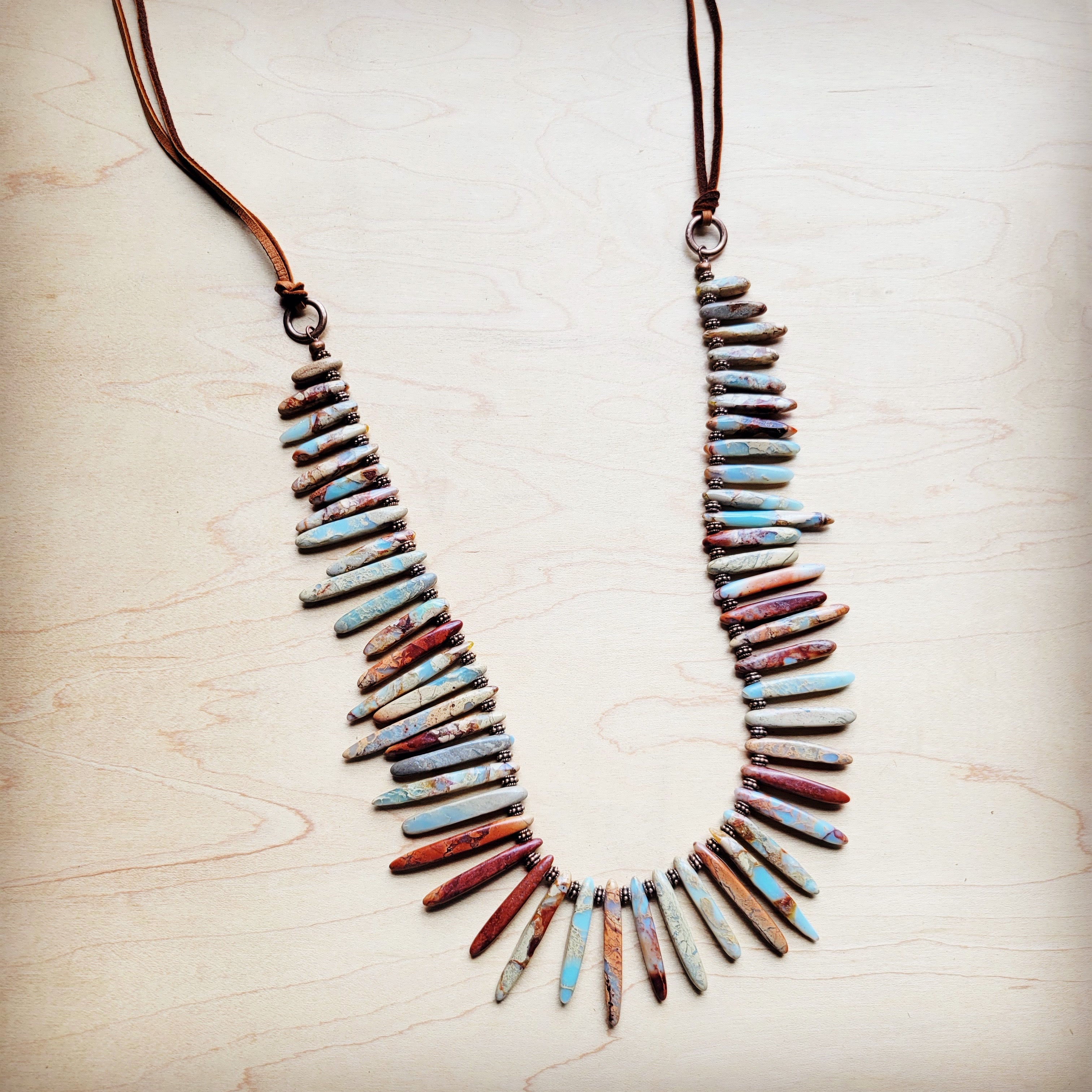 Aqua Terra Slab Necklace with Genuine Leather Ties 250b