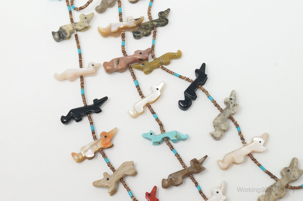 VTG Native America Fox Fetish Carved Multi Gem Sterling Silver Necklace | Jewelry > Necklaces > Pendants | Wiccan Center