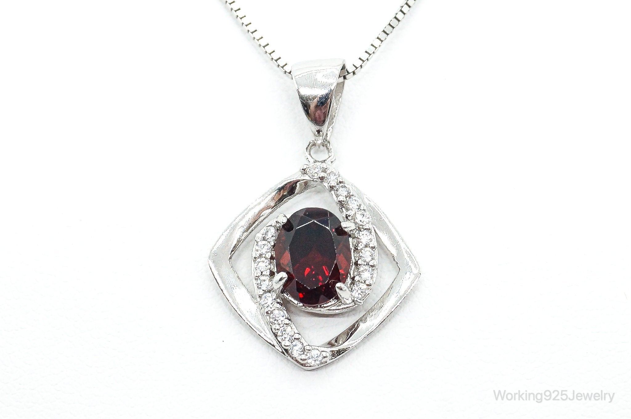 Garnet Cubic Zirconia Sterling Silver Necklace | Jewelry > Necklaces > Pendants | Wiccan Center