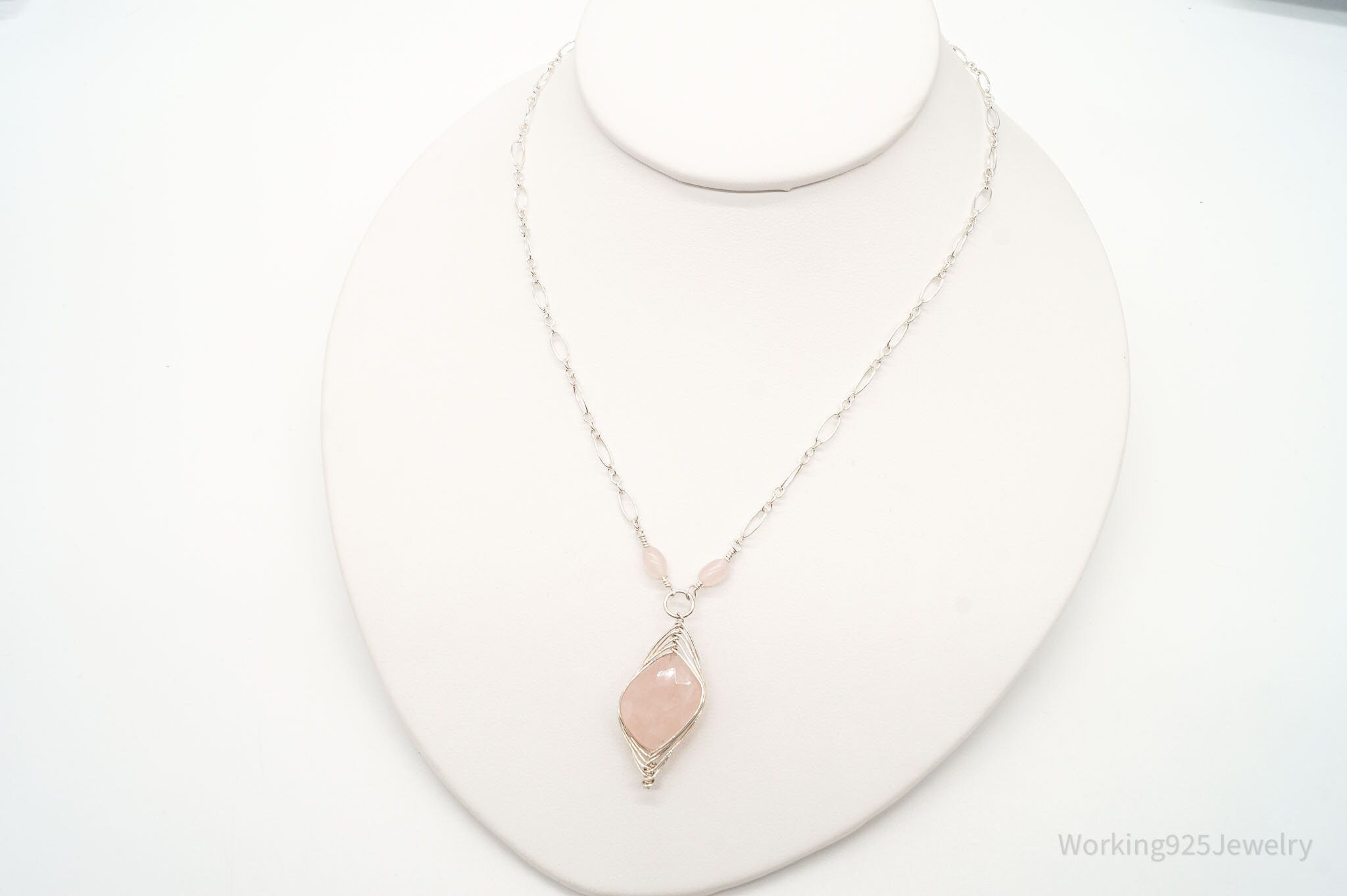 Vintage Large Rose Quartz Filigree Silver Necklace | Jewelry > Necklaces > Pendants | Wiccan Center