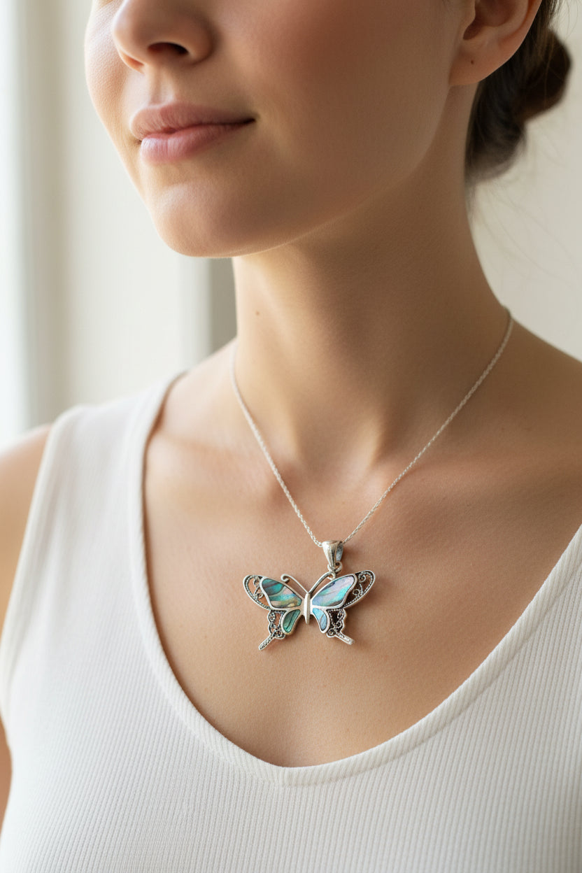 Adeliza Butterfly Necklace in Sterling Silver | Pendant | Wiccan Center