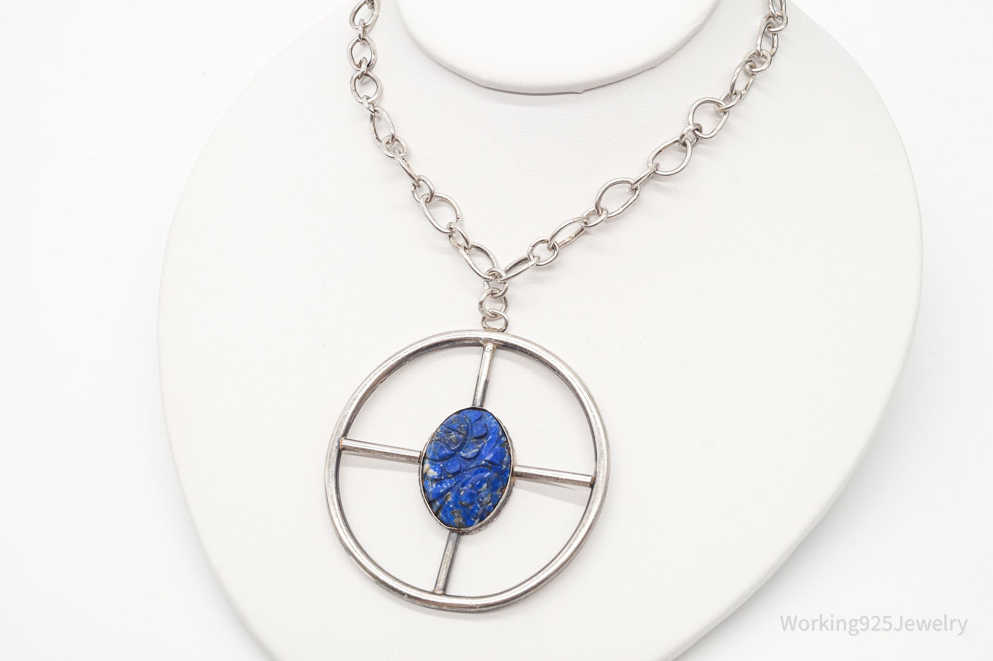 Antique Lapis Lazuli Modernist Style Large Pendant Silver Necklace | Jewelry > Necklaces > Pendants | Wiccan Center