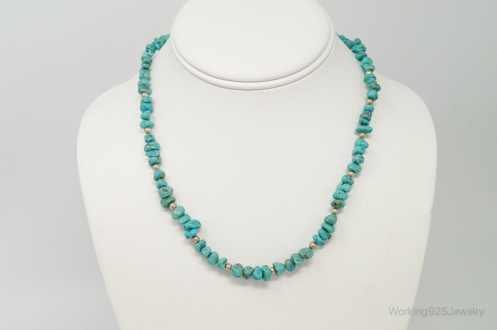 Vintage Native American Unsigned Turquoise Beaded Sterling Silver Necklace | Jewelry > Necklaces > Pendants | Wiccan Center