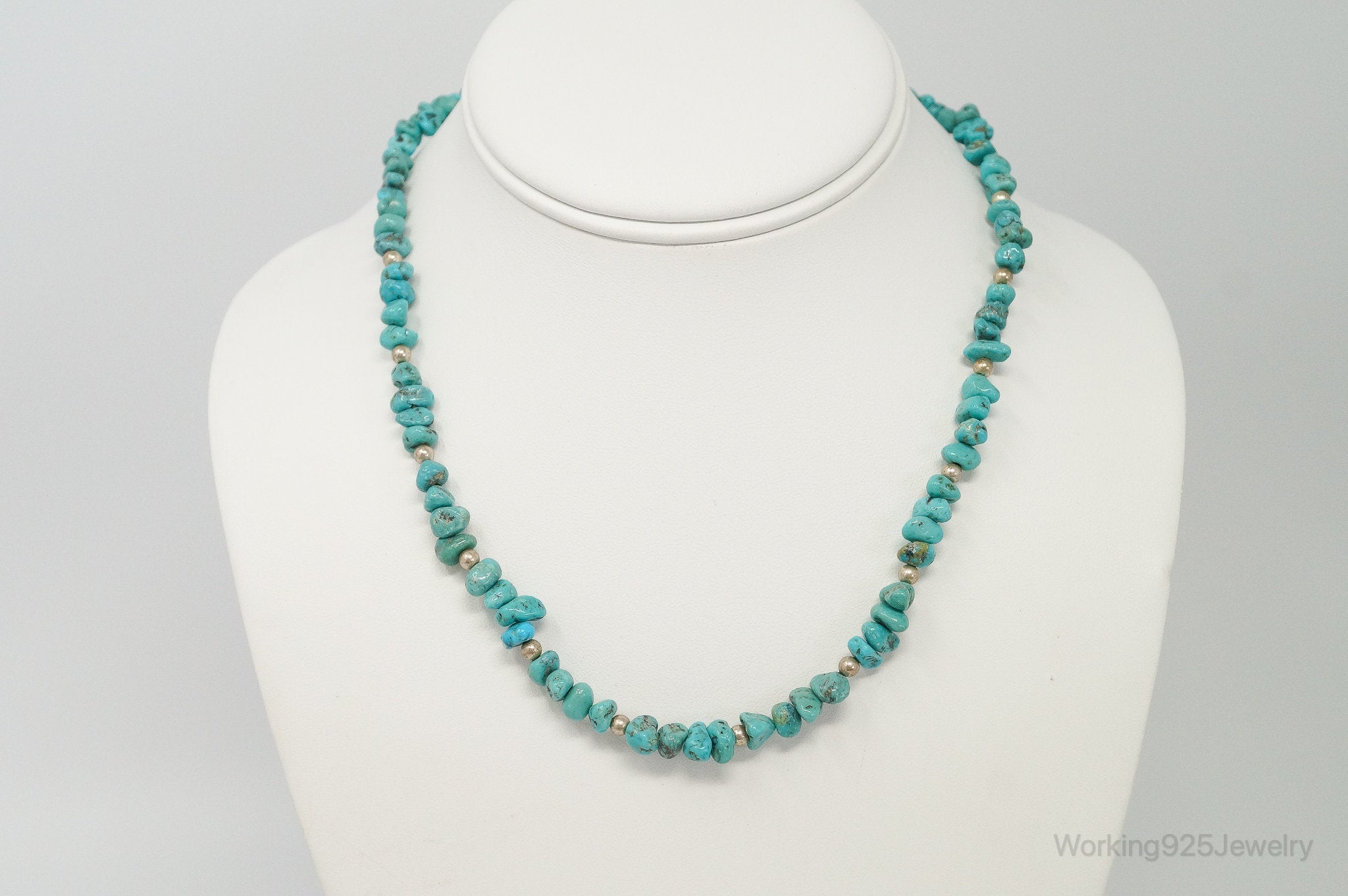 Vintage Native American Unsigned Turquoise Beaded Sterling Silver Necklace | Jewelry > Necklaces > Pendants | Wiccan Center