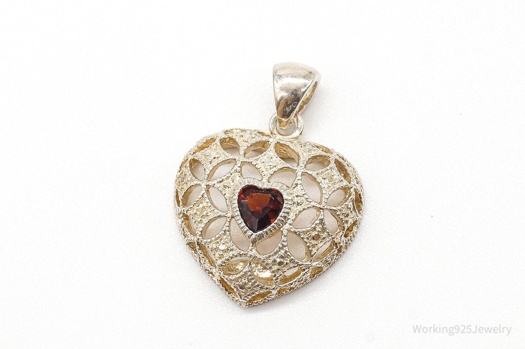 Vintage Designer Avon Garnet Heart Sterling Silver Pendant | Jewelry > Necklaces > Pendants | Wiccan Center