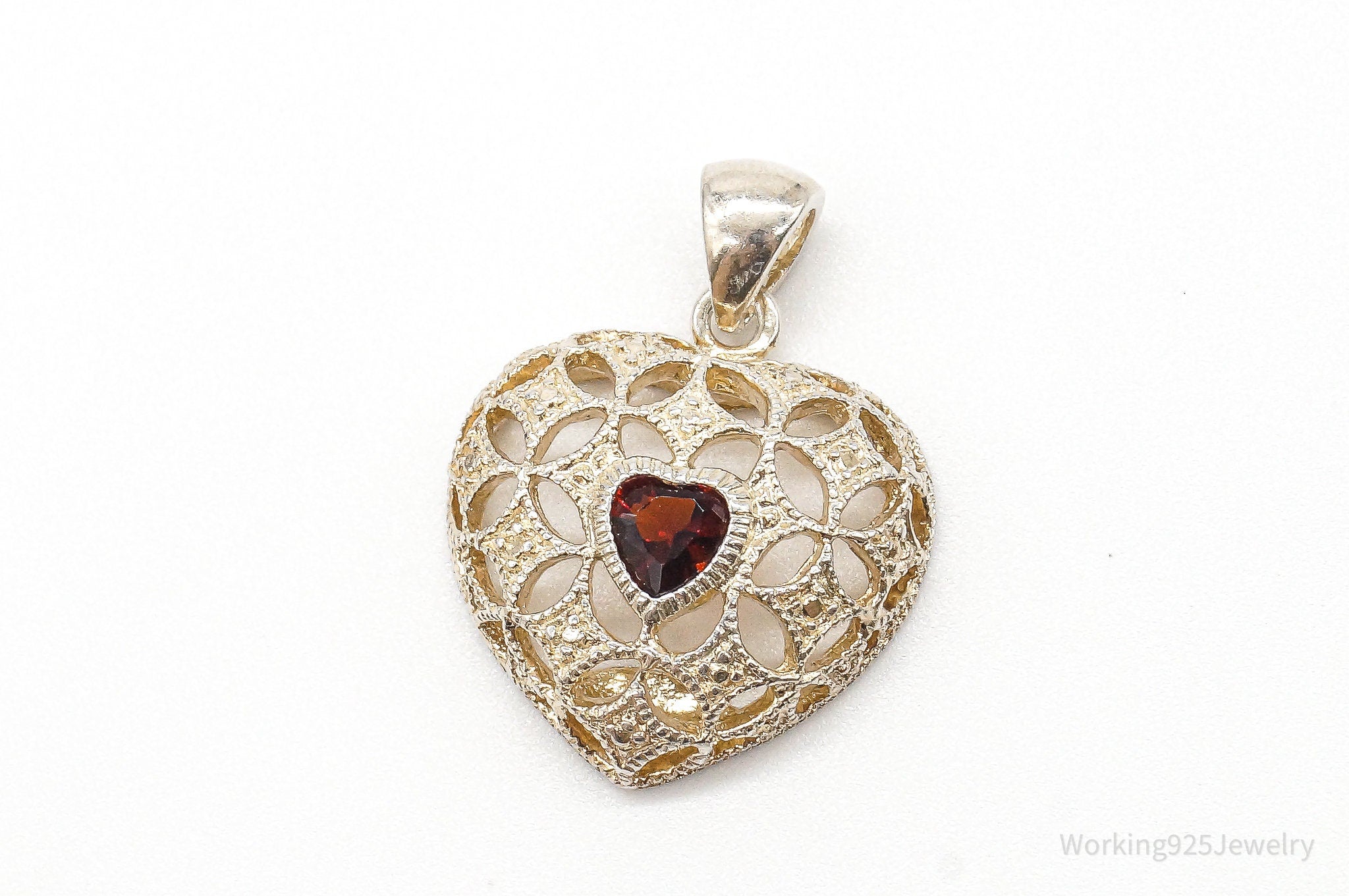 Vintage Designer Avon Garnet Heart Sterling Silver Pendant | Jewelry > Necklaces > Pendants | Wiccan Center