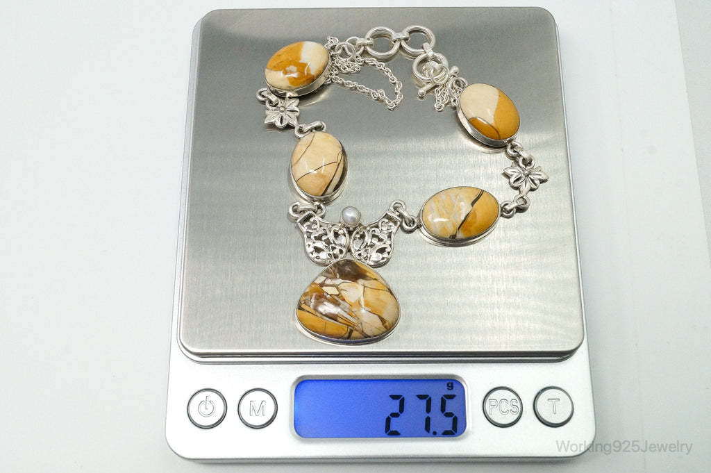 Vintage Brecciated Mookaite Jasper Pearl Sterling Silver Necklace | Jewelry > Necklaces > Pendants | Wiccan Center