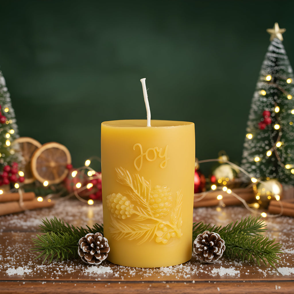 Joy Pinecone Beeswax Pillar Candle | Pillar Candles | Wiccan Center